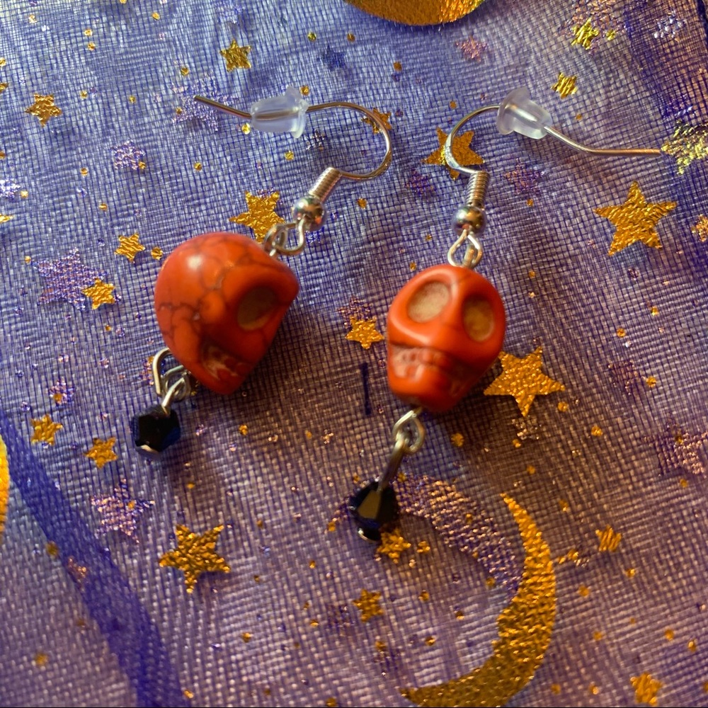 Skull earrings on Sterling Silver Hooks, decorative pouch included